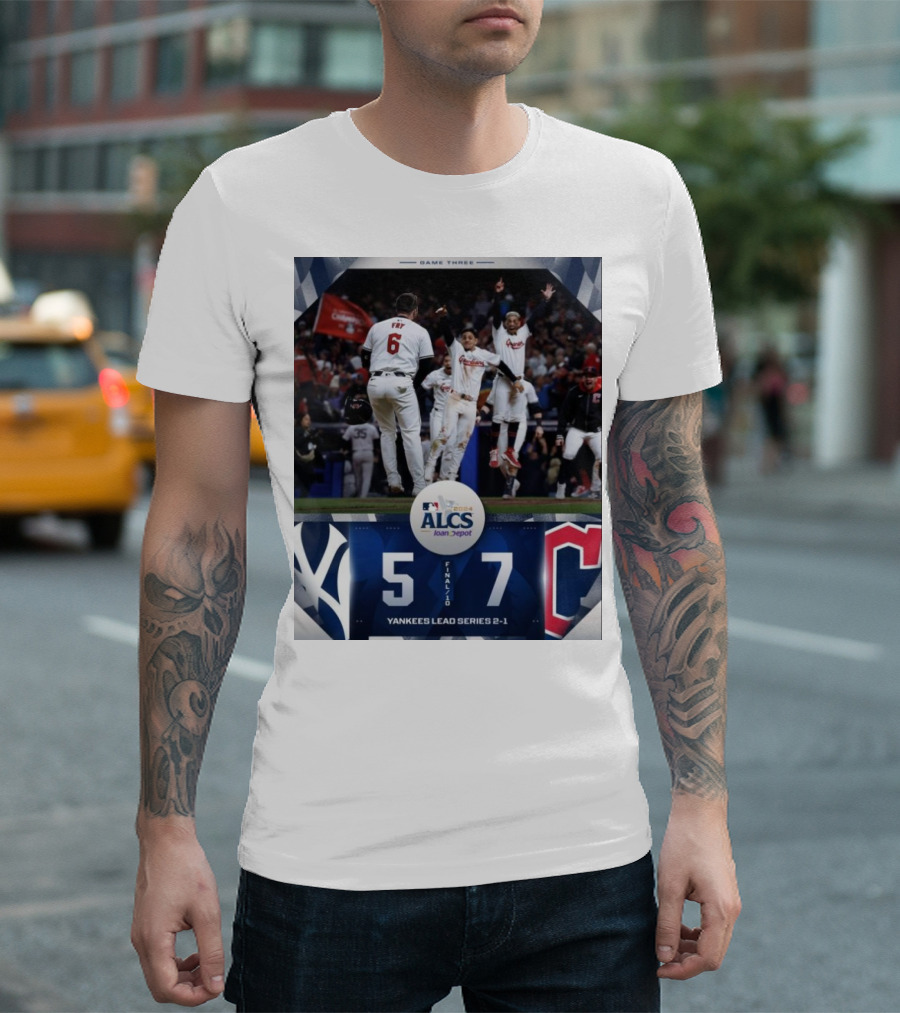 Game Three MLB 2024 ALCS Final New York Yankees 5-7 Cleveland Guardians Yankees Lead Series 2-1 T-Shirt