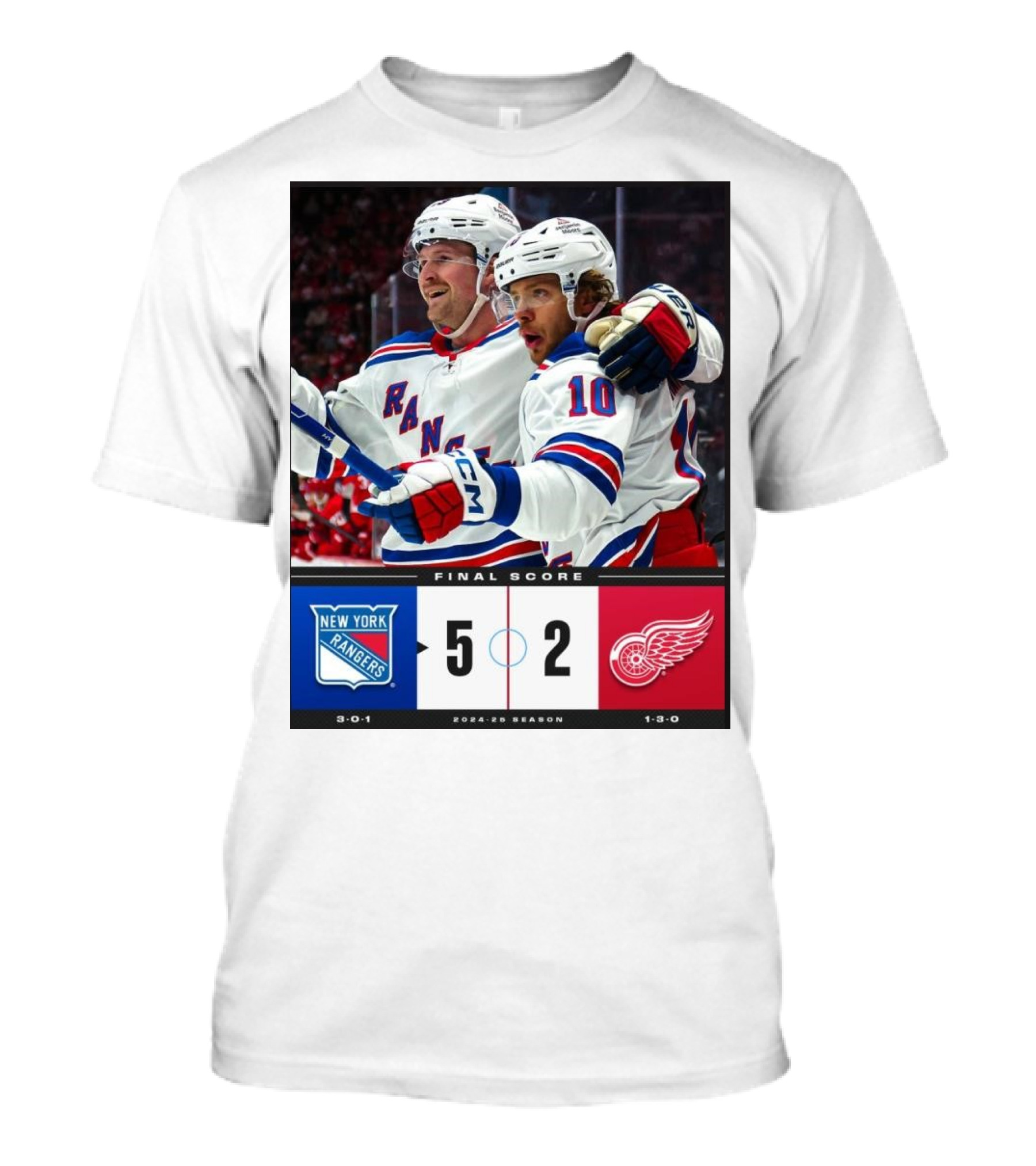 New York Rangers 5-2 Victory Over Detroit Red Wings Final Score NHL 2024-25 Season T-Shirt