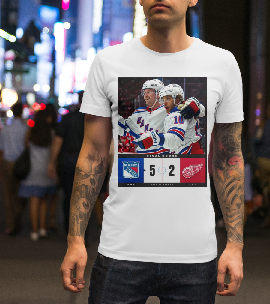 New York Rangers 5-2 Victory Over Detroit Red Wings Final Score NHL 2024-25 Season T-Shirt