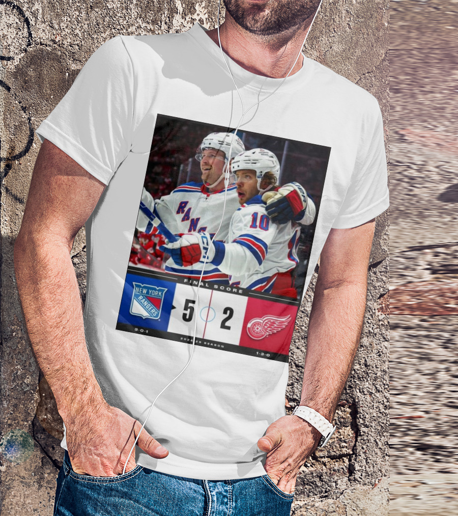 New York Rangers 5-2 Victory Over Detroit Red Wings Final Score NHL 2024-25 Season T-Shirt