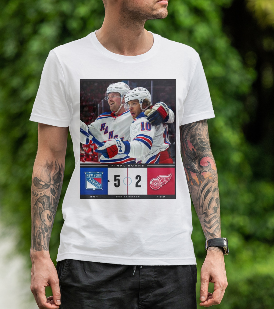 New York Rangers 5-2 Victory Over Detroit Red Wings Final Score NHL 2024-25 Season T-Shirt