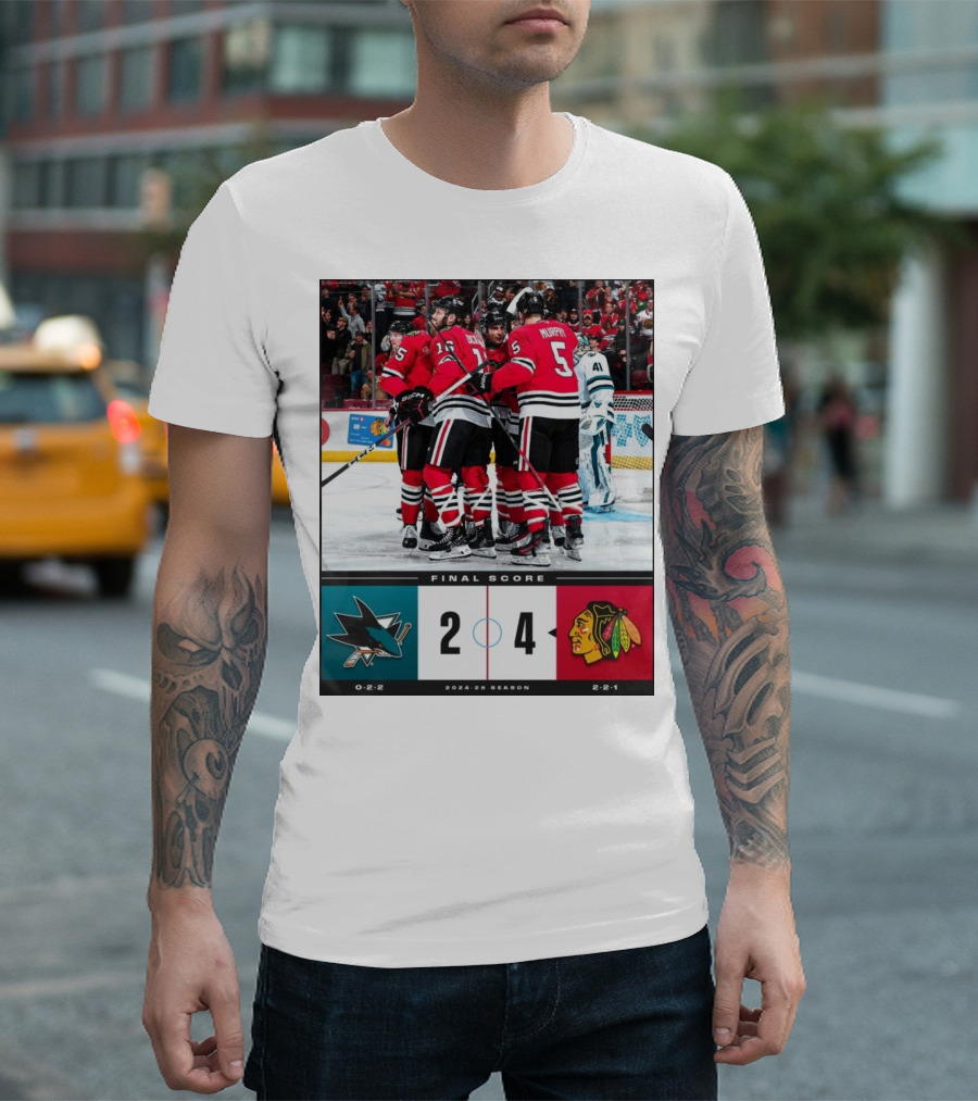Final Score 2024-25 Season NHL San Jose Sharks 2 4 Chicago Blackhawks T-Shirt