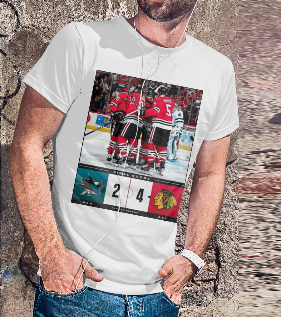Final Score 2024-25 Season NHL San Jose Sharks 2 4 Chicago Blackhawks T-Shirt