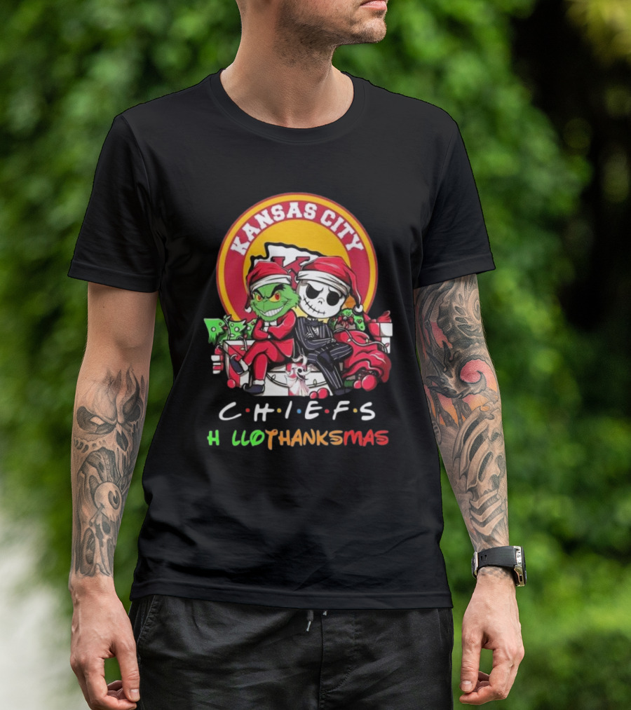 Grinch And Jack Skellington Kansas City Chiefs C.H.I.E.F.S Halloween Thanks Christmas T-Shirt