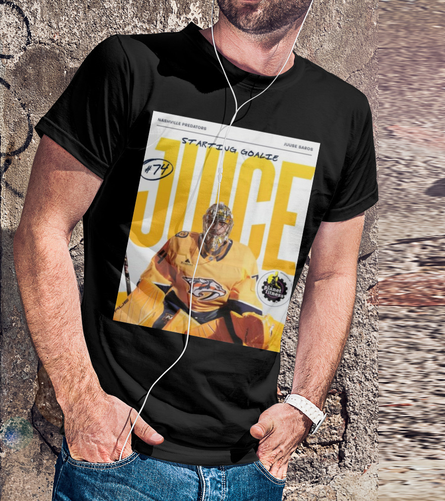 Nashville Predators Juuse Saros #74 Juice Starting Goalie Planet Fitness T-Shirt