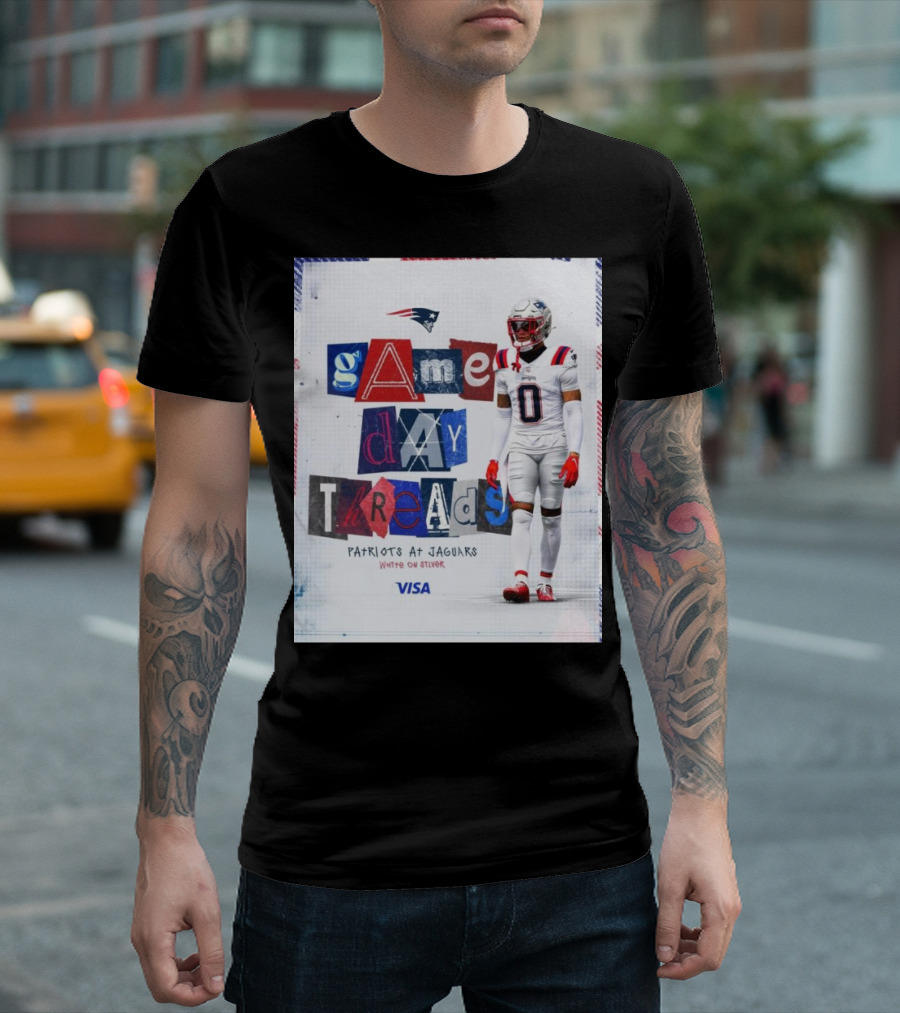 New England Patriots Game Day Threads Patriots at Jaguars White on Silver Visa T-Shirt