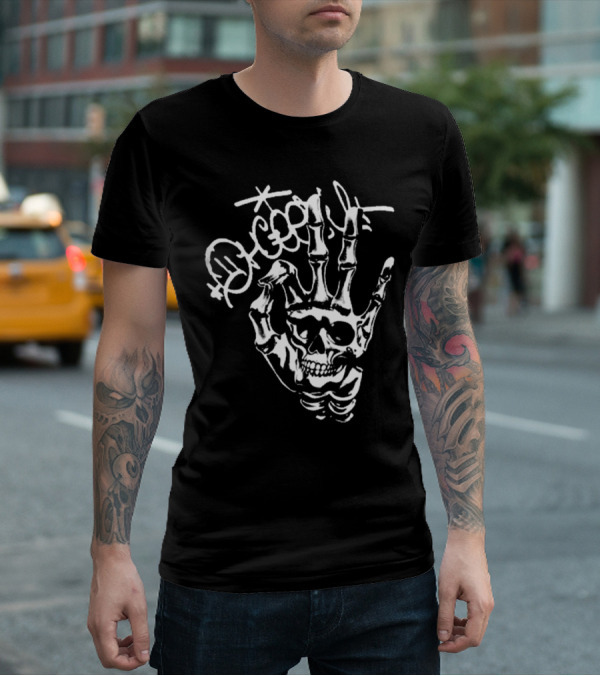 Ohgeesy Geezyworld Skeleton Hand And Skull T-Shirt