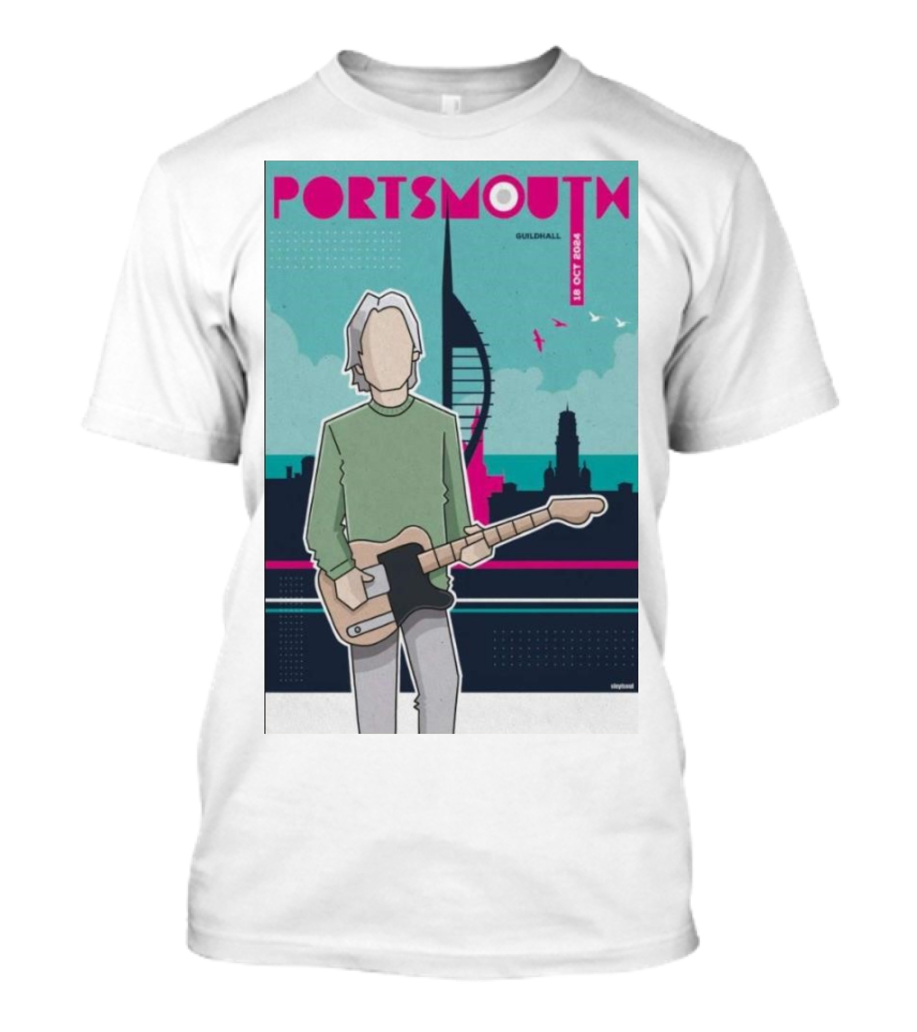 Paul Weller Live At Portsmouth Guildhall Oct 18 2024 Poster Art With Guitar And Cityscape T-Shirt