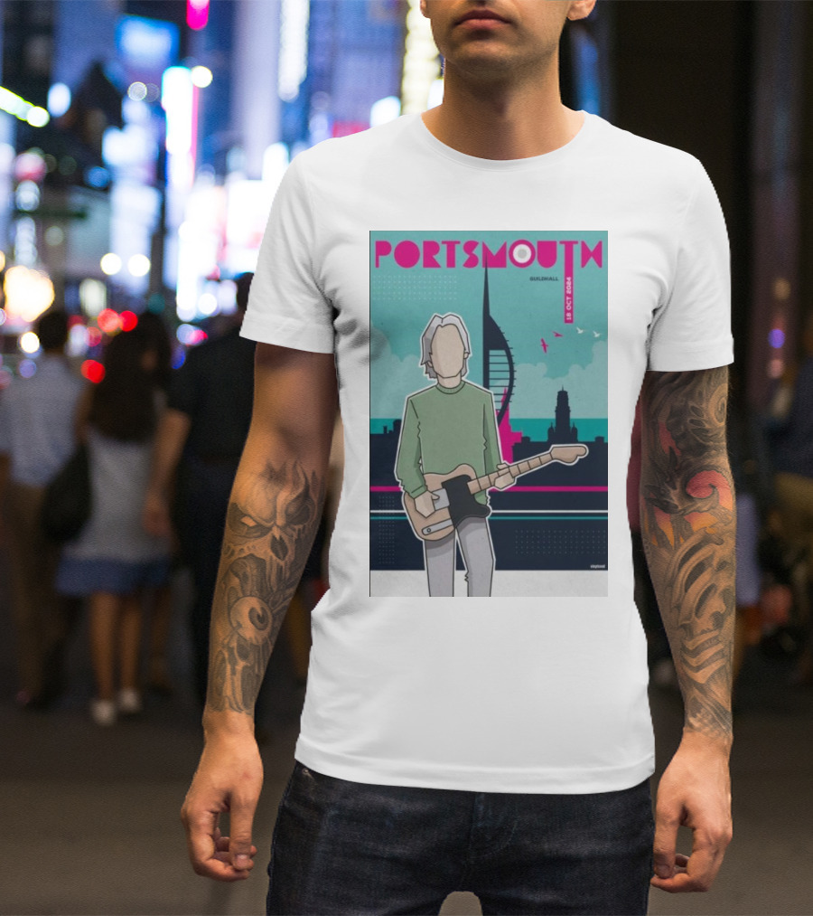 Paul Weller Live At Portsmouth Guildhall Oct 18 2024 Poster Art With Guitar And Cityscape T-Shirt