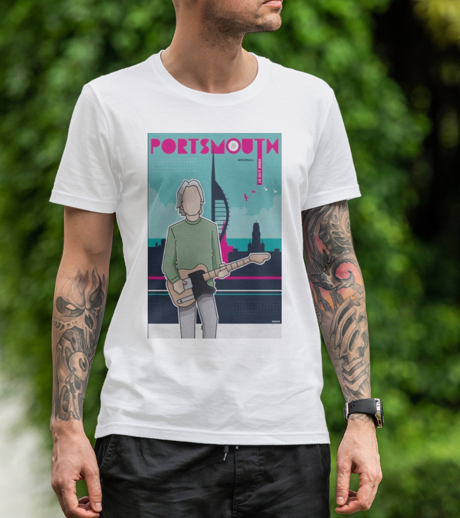 Paul Weller Live At Portsmouth Guildhall Oct 18 2024 Poster Art With Guitar And Cityscape T-Shirt