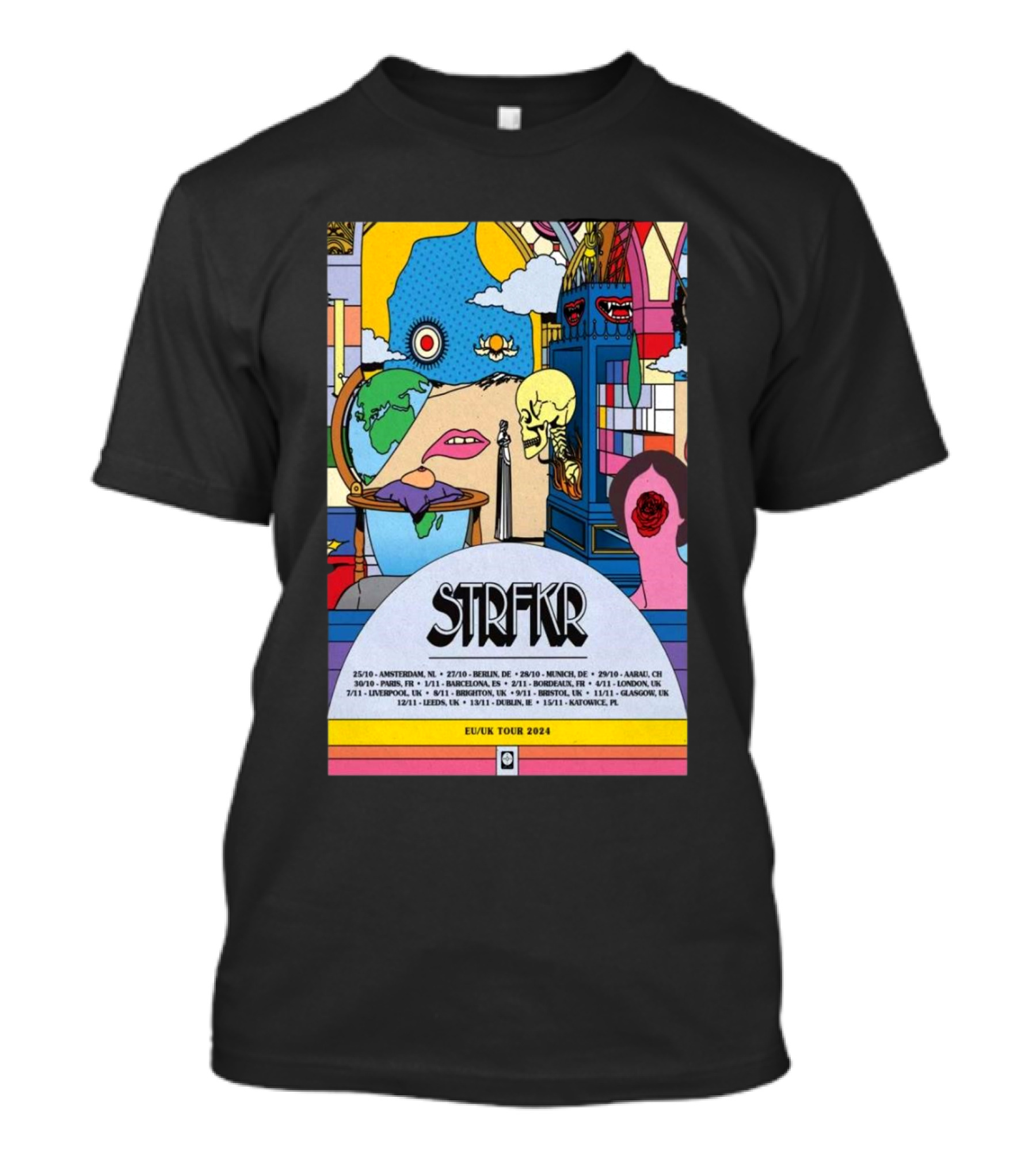 STRFKR Amsterdam Berlin Munich Arhus Prague Liverpool Glasgow Bristol London Paris Luxembourg EU UK Tour T-Shirt
