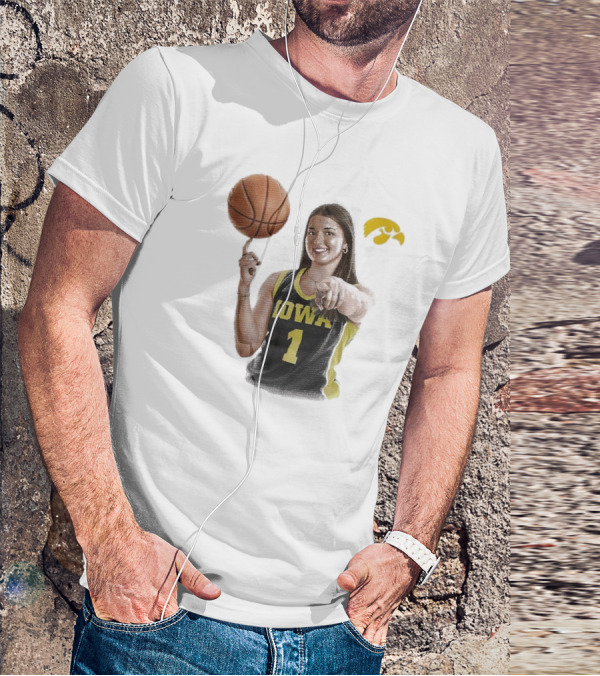 Taylor Stremlow Iowa Basketball Number 1 Portrait Signature With Team T-Shirt