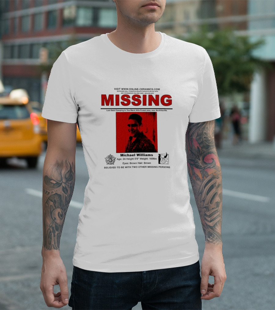 Missing Michael Williams Last Seen Camping in Black Hills Forest Blair Witch Project Online Ceramics T-Shirt