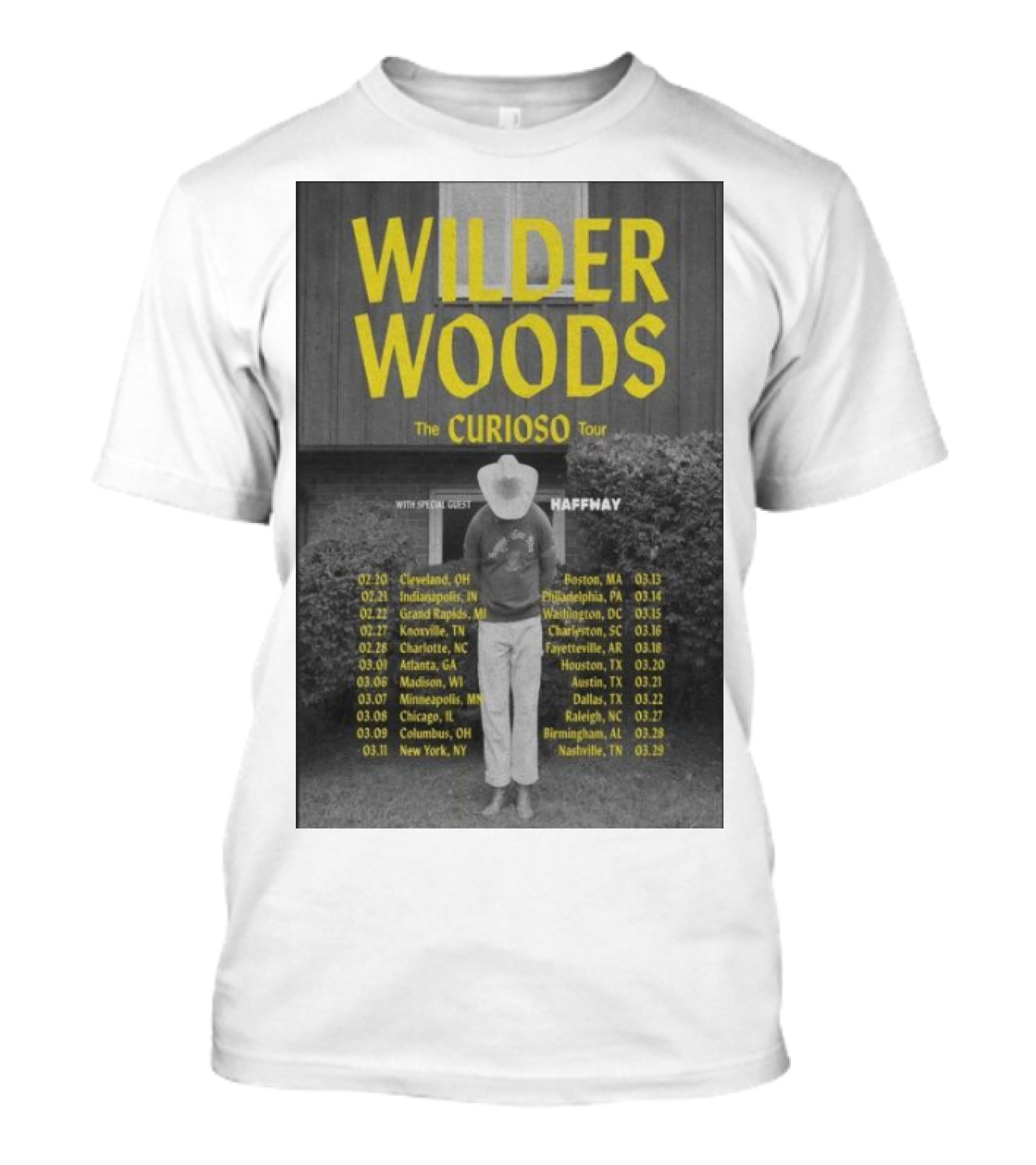 Wilder Woods The Curioso Tour 2025 Special Guest Haffmay Tour Dates And Cities T-Shirt