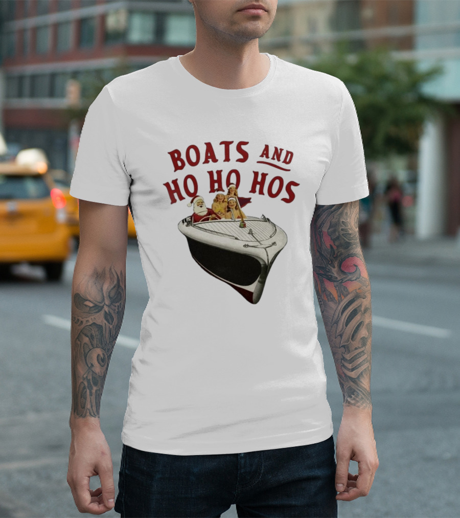 Boats and Ho Ho Hos Santa and Crew on a Christmas Boat T-Shirt