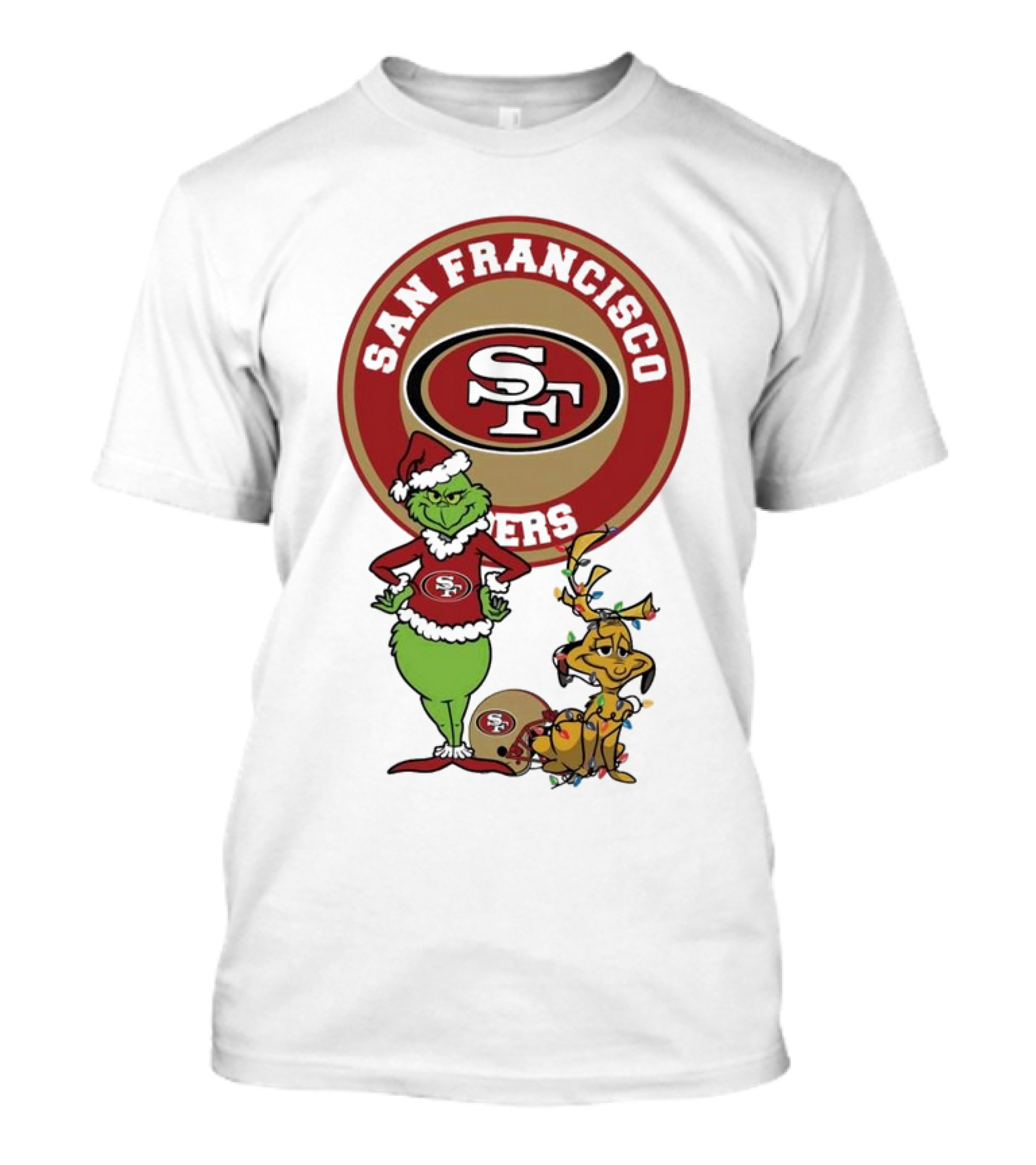 Grinch And Max San Francisco 49ers Merry Christmas 2024 Football Fan Holiday T-Shirt