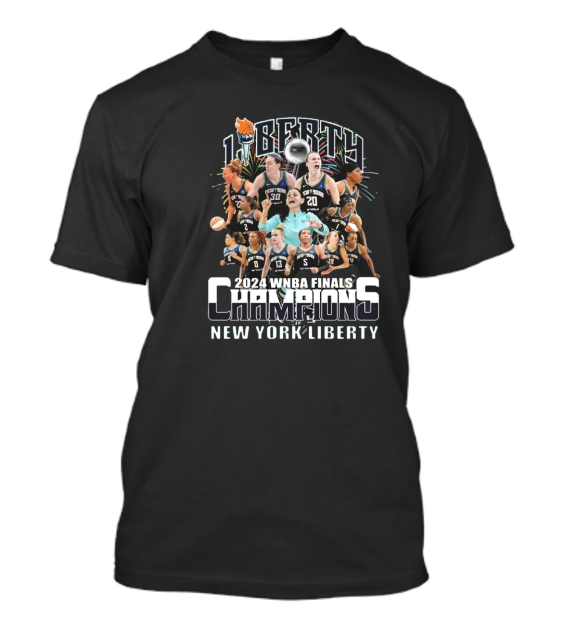 New York Liberty 2024 WNBA Finals Champions Celebration With Players And Fireworks T-Shirt