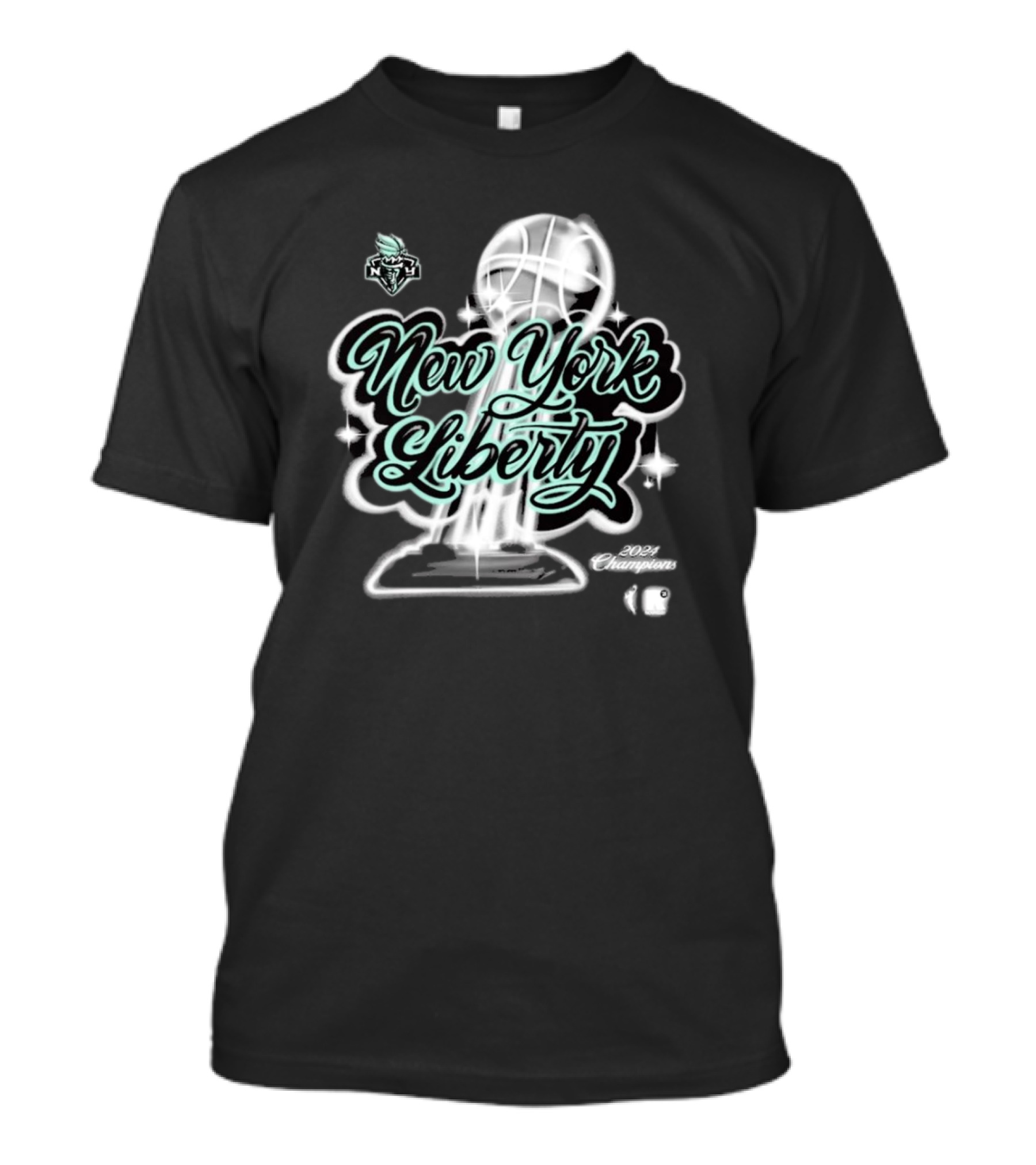 New York Liberty 2024 Champions WNBA Finals Trophy Airbrush T-Shirt