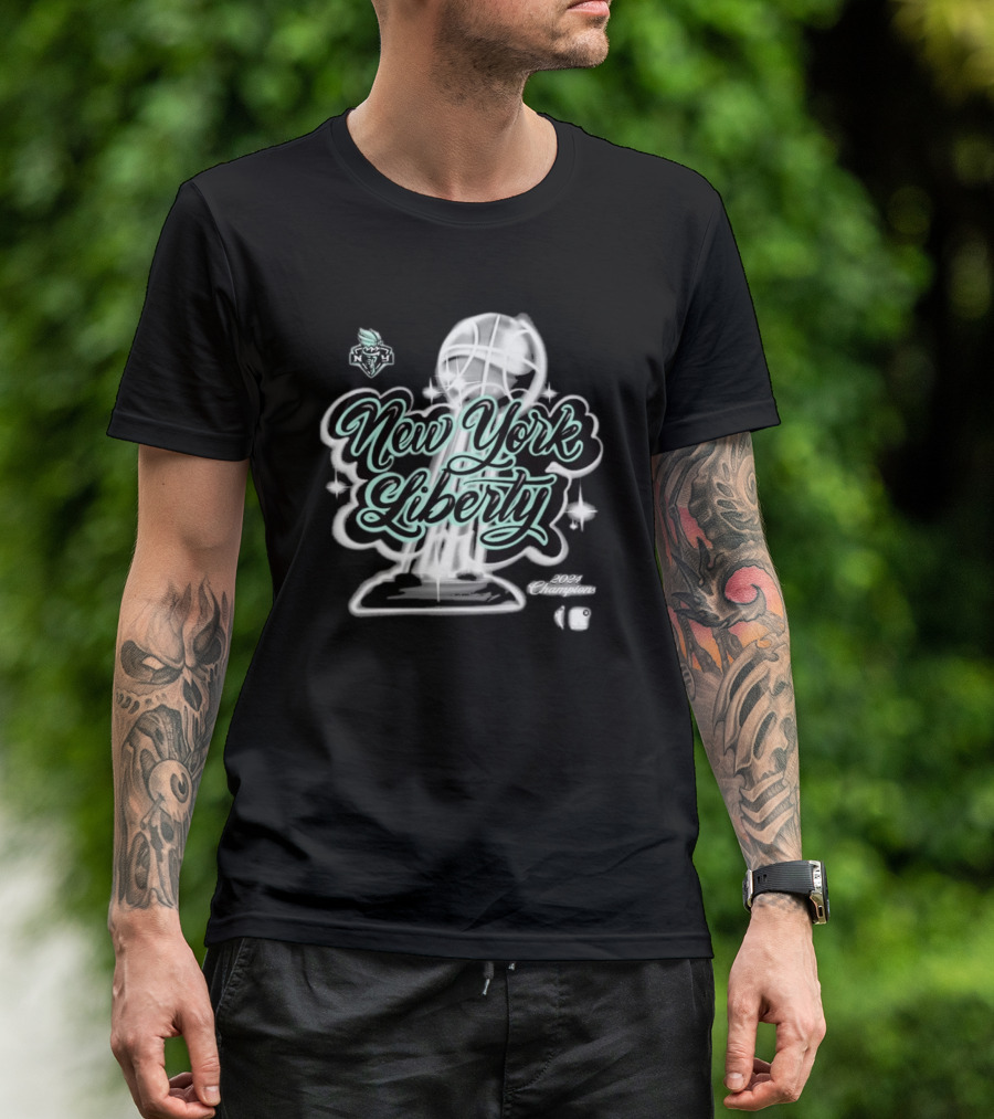 New York Liberty 2024 Champions WNBA Finals Trophy Airbrush T-Shirt