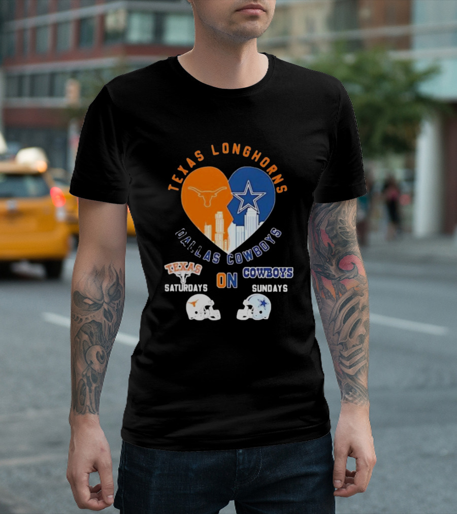 Texas Longhorns Saturdays Dallas Cowboys Sundays Football Heart T-Shirt