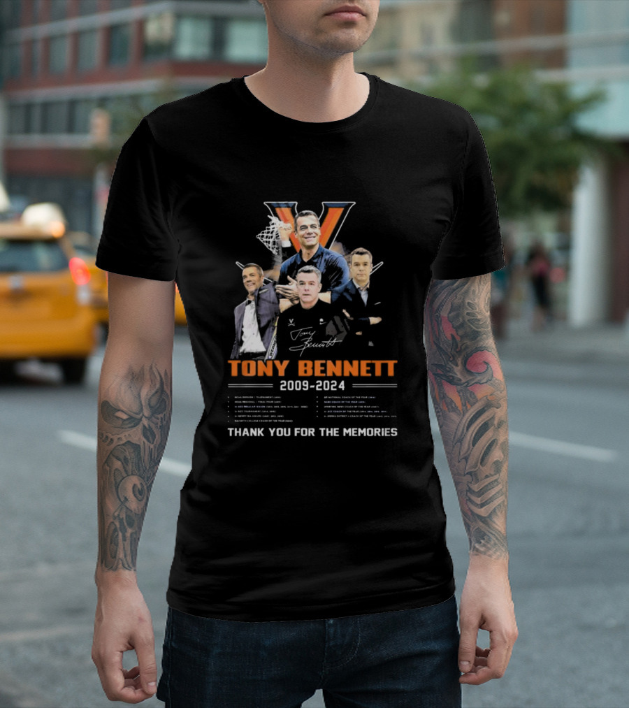 Tony Bennett 2009-2024 Thank You For The Memories Signature Virginia Basketball Coach T-Shirt