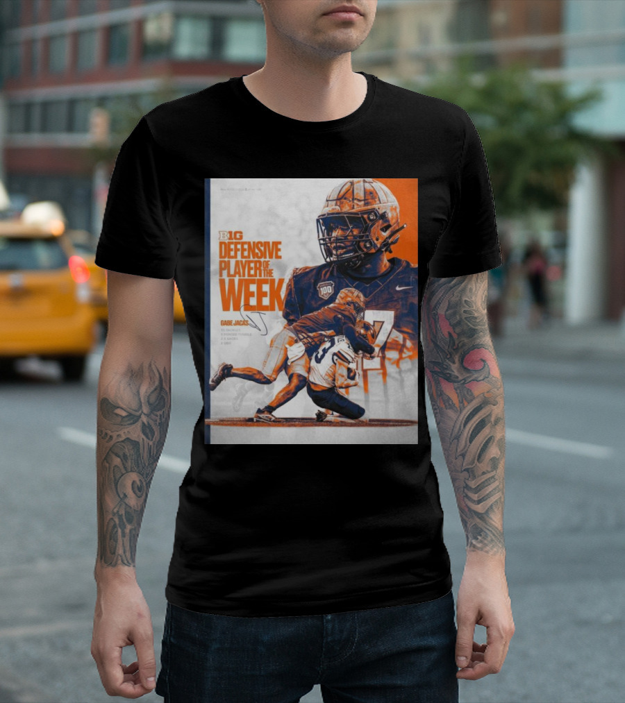 Big Ten Defensive Player Of The Week Gabe Jacas Illinois Fighting Illini Signature T-Shirt