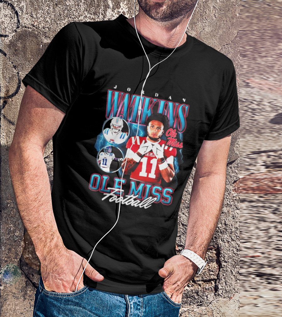 Jordan Watkins Ole Miss Rebels Lightning Background Football 90s Style 11 T-Shirt