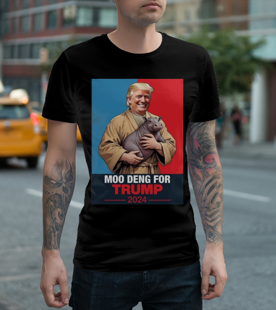 Moo Deng For Trump 2024 Vote Trump Red And Blue Background Image T-Shirt