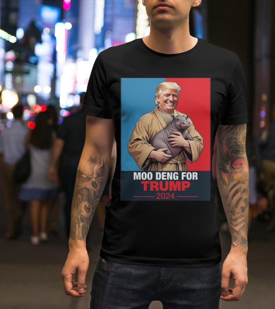 Moo Deng For Trump 2024 Vote Trump Red And Blue Background Image T-Shirt