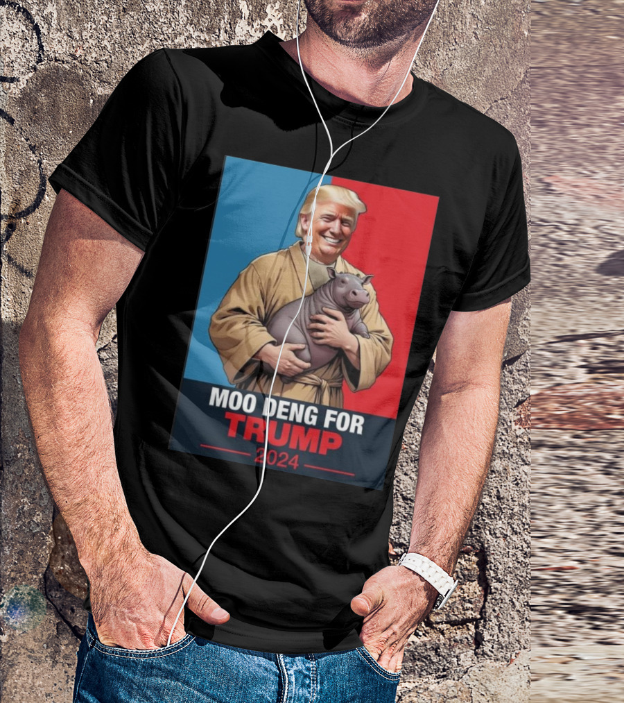 Moo Deng For Trump 2024 Vote Trump Red And Blue Background Image T-Shirt
