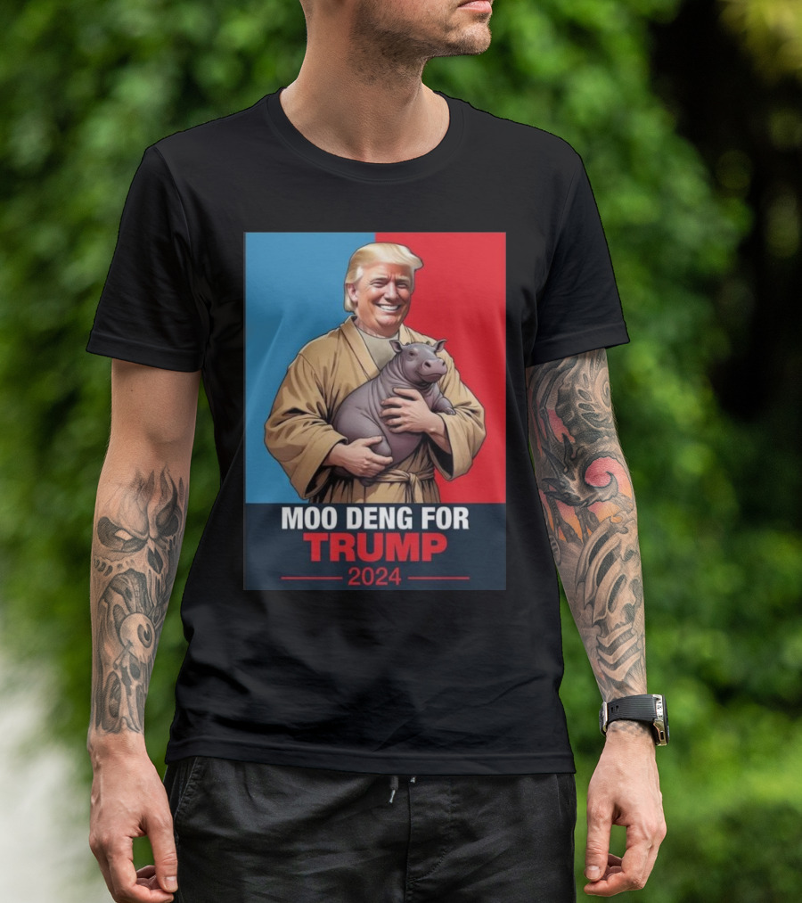 Moo Deng For Trump 2024 Vote Trump Red And Blue Background Image T-Shirt