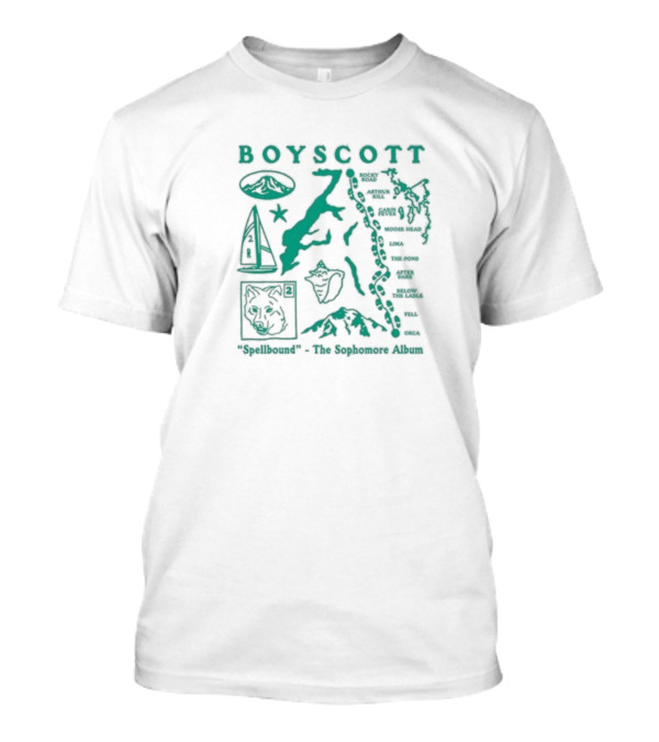 Boyscott Spellbound The Sophomore Album Map Theme With Wolf, Mountain, Boat, And Locations T-Shirt