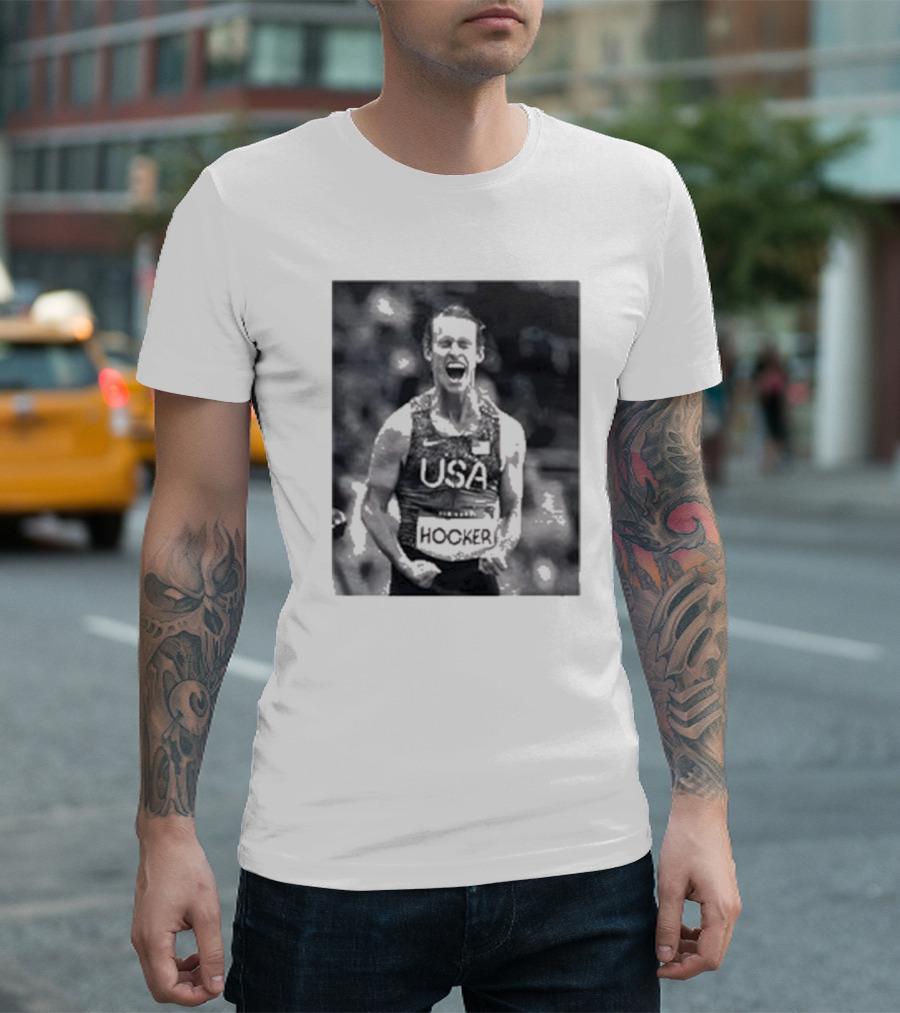 USA Cole Hocker Olympic Photo Signature T-Shirt