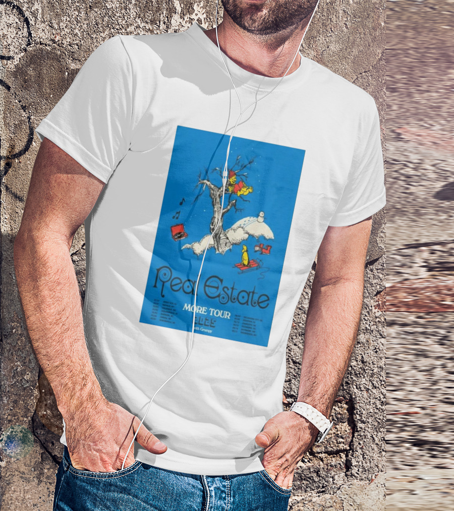 Real Estate More Tour 2025 With Grumpy Winter Scene Music Red Sled Snowman T-Shirt