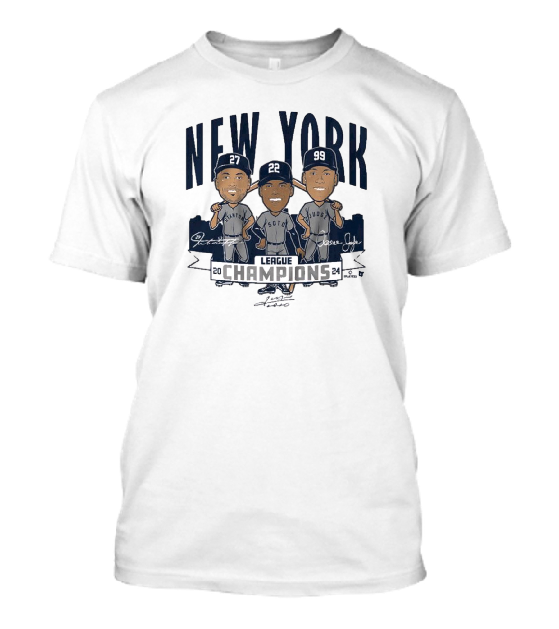 New York Yankees League Champions 2024 Caricatures Signatures MLB T-Shirt