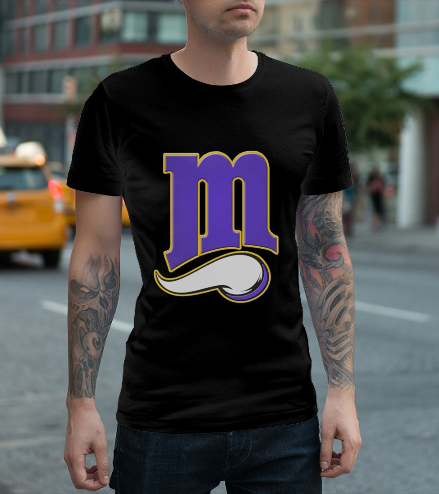 Minnesota Vikings and Minnesota Twins M Logo Fusion in Purple and White T-Shirt