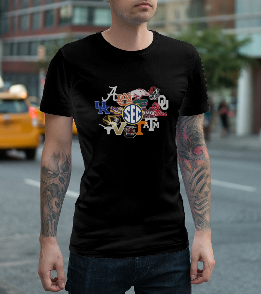 SEC Charcoal Fade Short Sleeve T with University Logos and Mascots T-Shirt