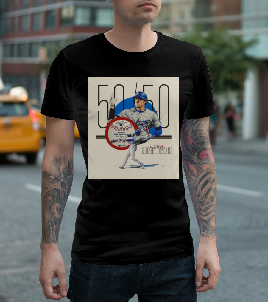 Shohei Ohtani Los Angeles 50/50 Major League Baseball Record T-Shirt