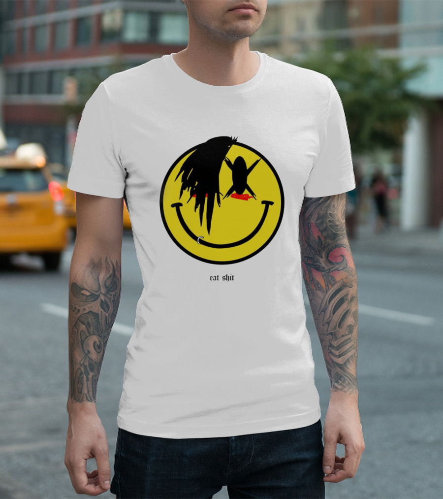 My Chemical Romance Smiley Symbol Eat Shit Face With Hair And Piercing T-Shirt