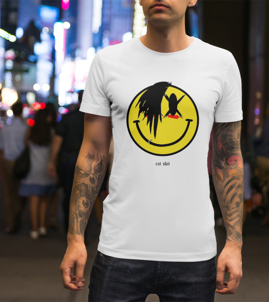 My Chemical Romance Smiley Symbol Eat Shit Face With Hair And Piercing T-Shirt