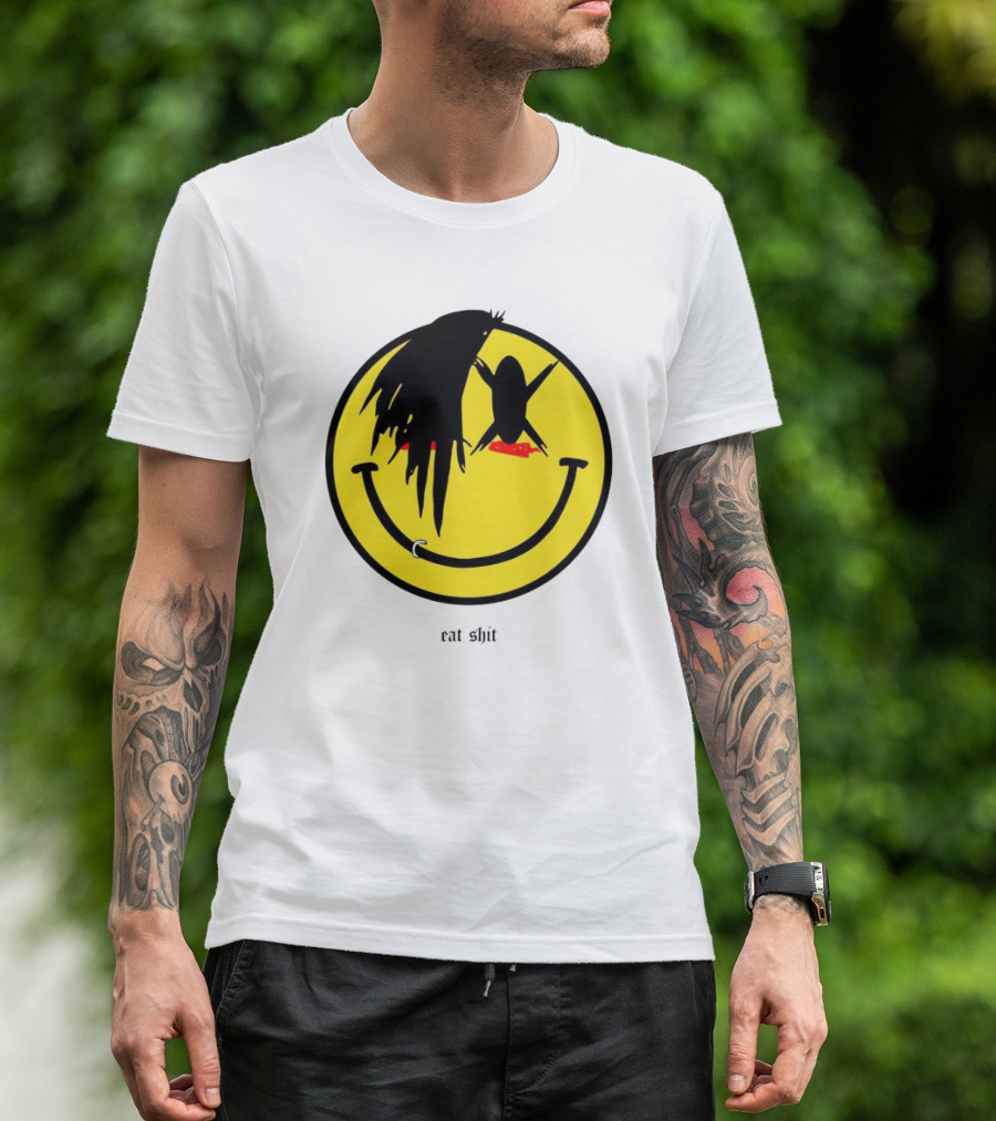 My Chemical Romance Smiley Symbol Eat Shit Face With Hair And Piercing T-Shirt