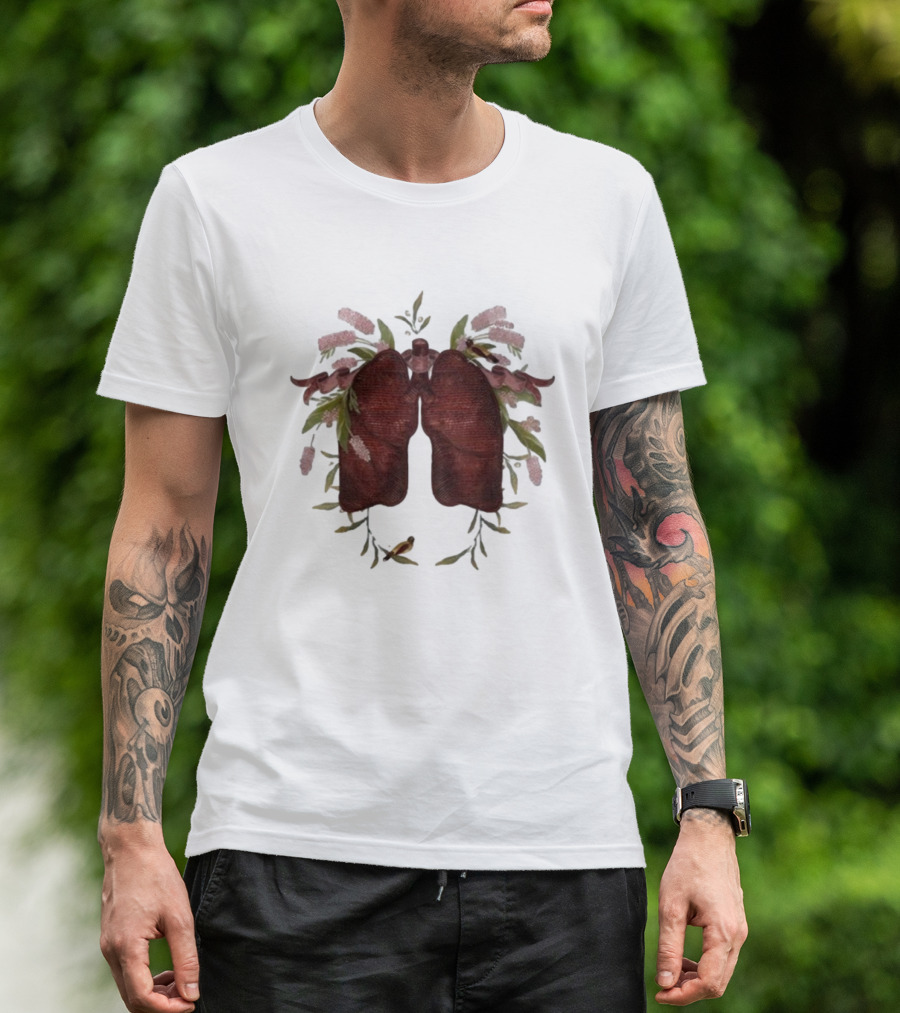 Natural Maroon Lungs Botanical Embellishment T-Shirt