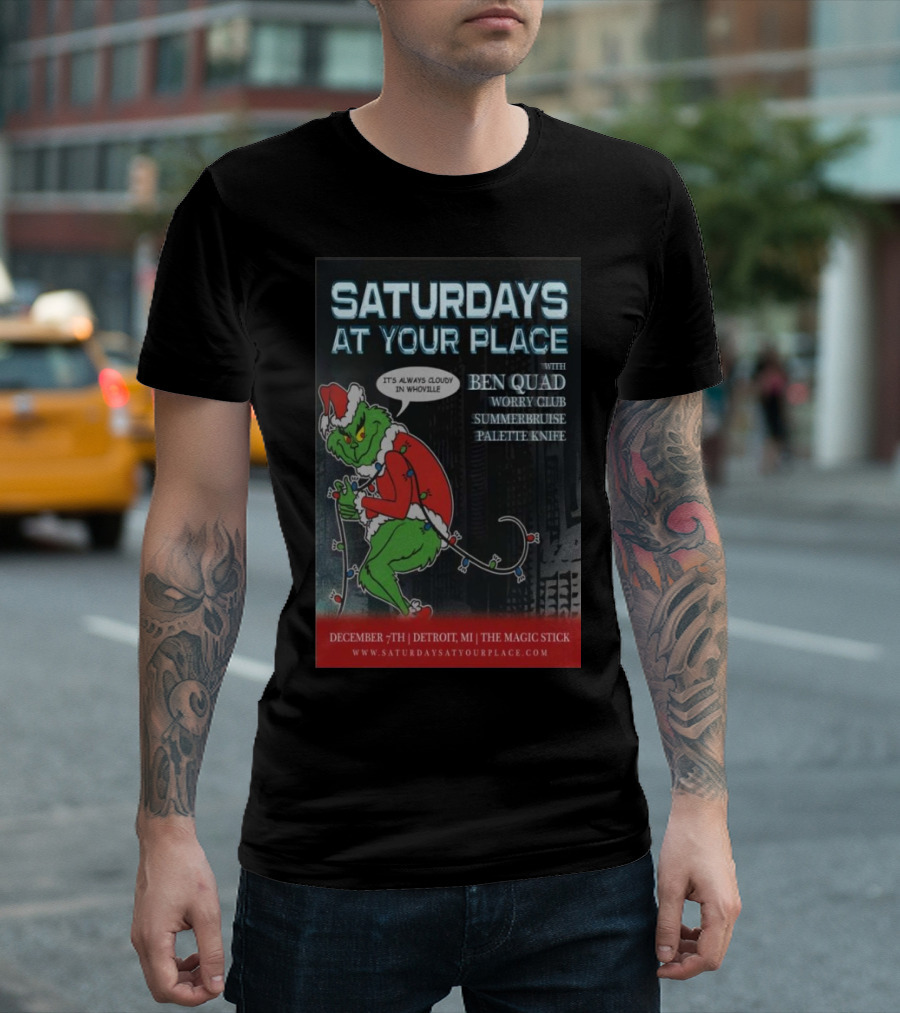 Saturdays At Your Place Detroit Michigan December 7th 2024 With Ben Quad Worry Club Summerbruise Palette Knife T-Shirt
