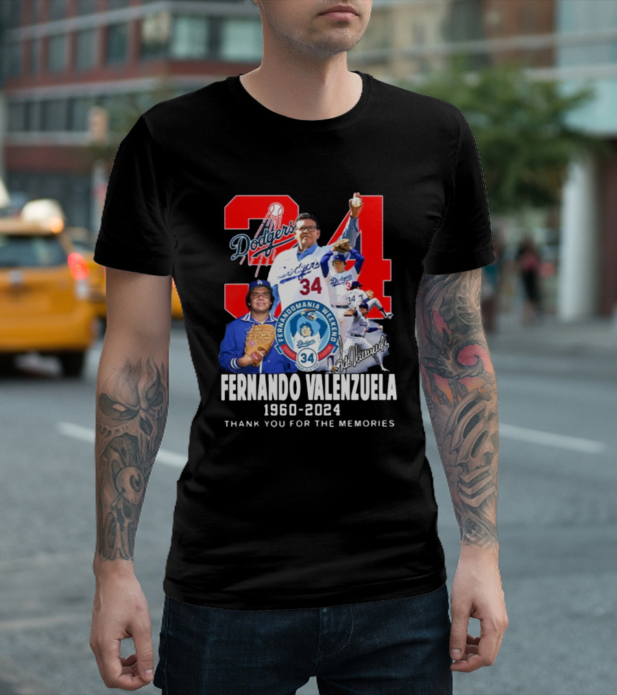 Fernando Valenzuela Los Angeles Dodgers 34 Fernandomania Weekend Thank You For The Memories Signature 1960-2024 T-Shirt