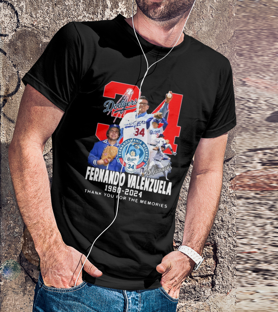Fernando Valenzuela Los Angeles Dodgers 34 Fernandomania Weekend Thank You For The Memories Signature 1960-2024 T-Shirt