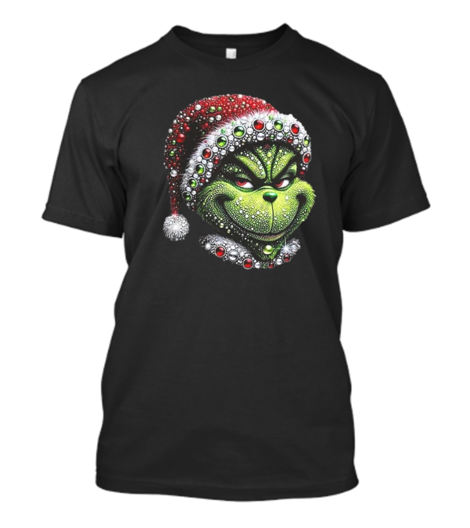 Grinch 2024 The Creepy Smile For Christmas Sparkling Santa Hat Gemstone T-Shirt