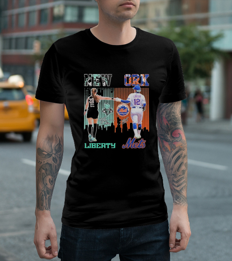 New York Liberty Ionescu Mets Francisco Lindor Signatures T-Shirt
