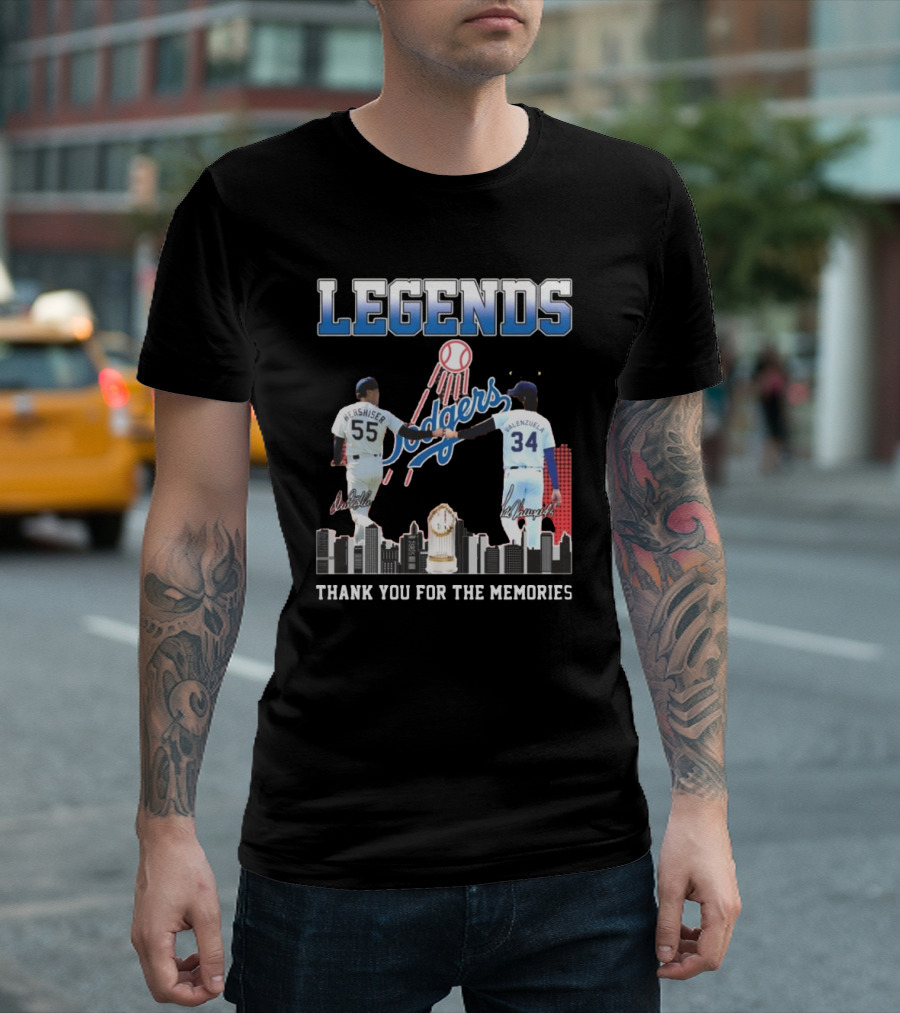 Legends Dodgers Hershiser Valenzuela Thank You For The Memories Signatures T-Shirt