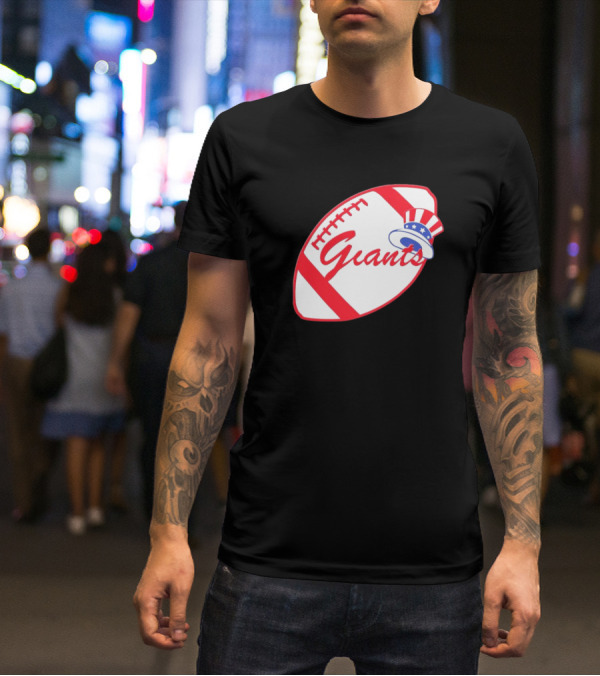 Giants Football Mashup With Yankees Hat NFL X MLB Collaboration T-Shirt