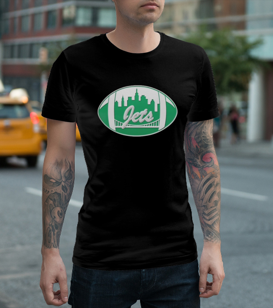 New York Jets Mets Skyline Green Football Bridge Logo NFL MLB Mashup T-Shirt